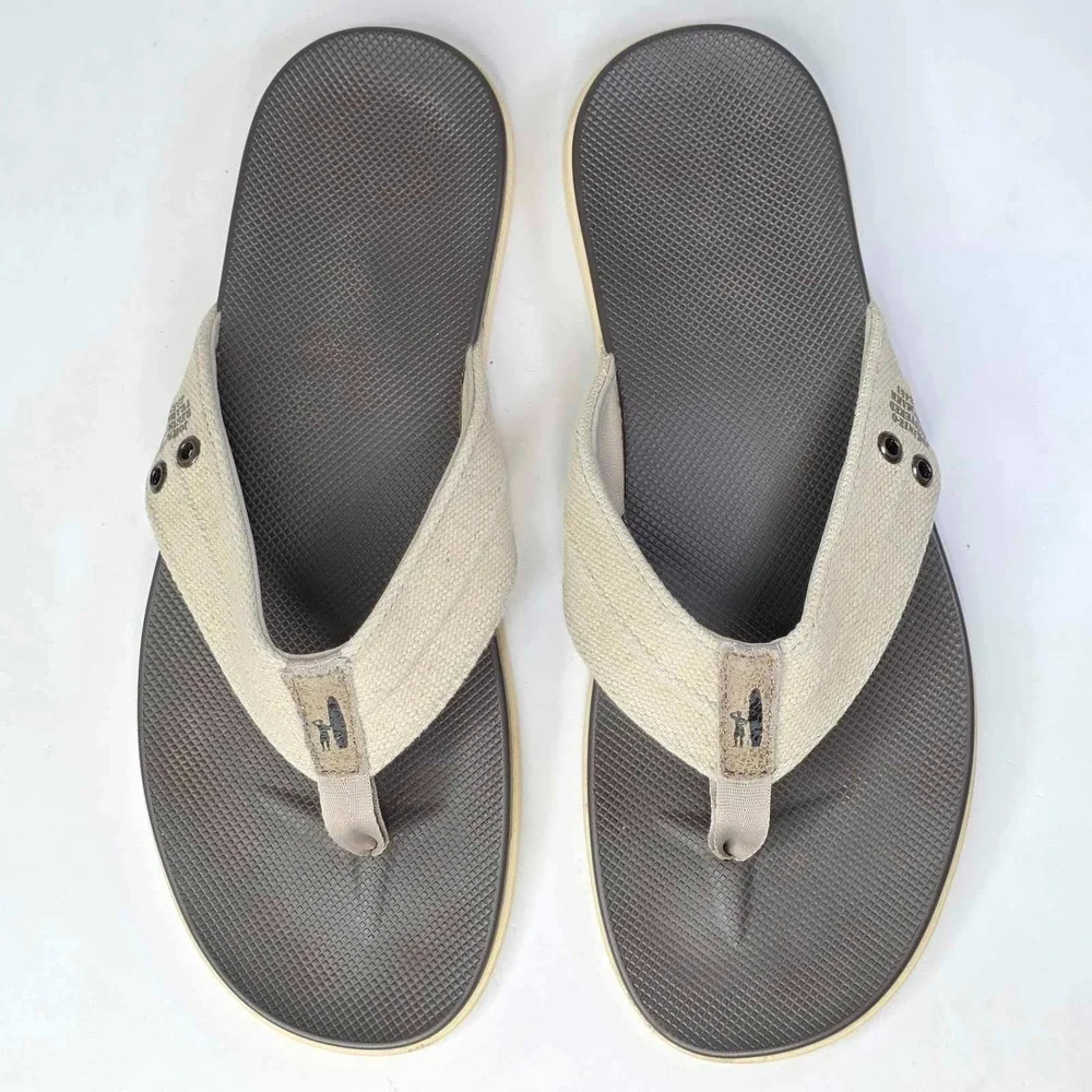 Johnnie-O Portside Mens Khaki Tan Brown Textile Flip Flop Sandals Size 13 M Shoe